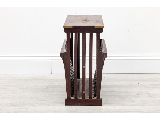 Vintage Rosewood Brass Inlaid Magazine Rack