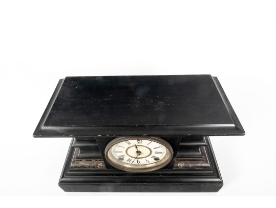 Antique Black Wood Mantel Clock