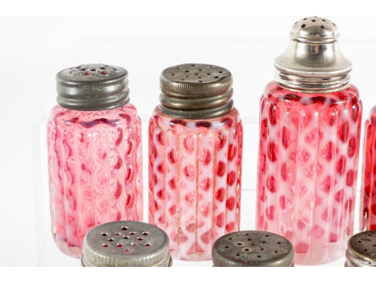 Cranberry Honeycomb Depression Glass Salt And Pepper Shakers