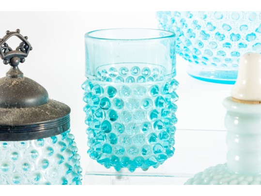Blue And White Hobnail Depression Glassware