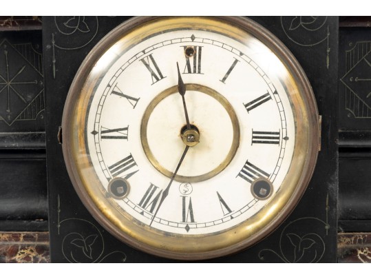 Antique Black Wood Mantel Clock