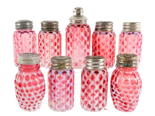 Cranberry Honeycomb Depression Glass Salt And Pepper Shakers