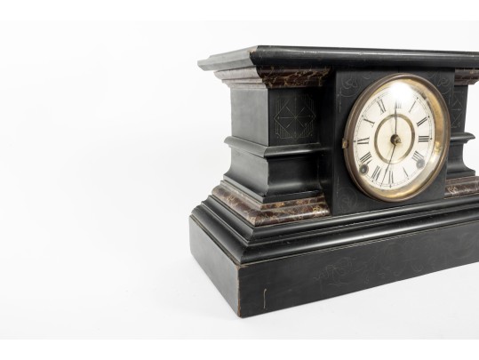 Antique Black Wood Mantel Clock