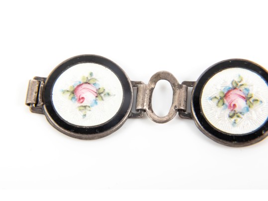Vintage Sterling Silver Guilloche Enameled Floral Jewelry