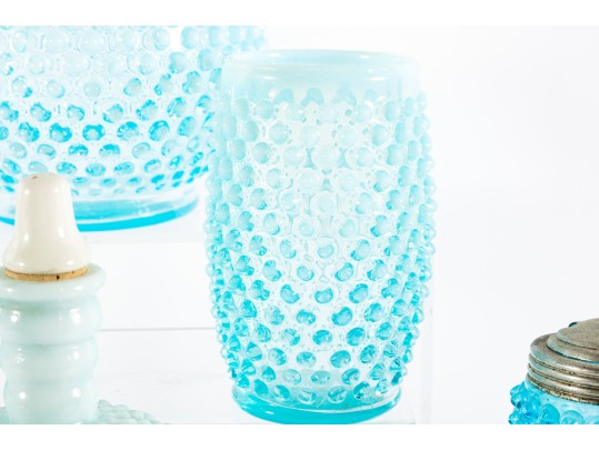 Blue And White Hobnail Depression Glassware