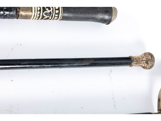 Four Vintage Brass/metal Cap Walking Canes