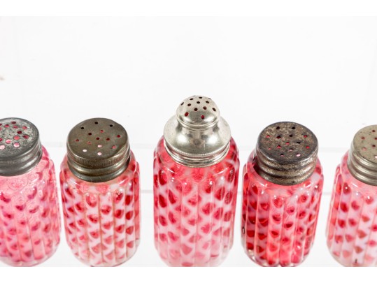 Cranberry Honeycomb Depression Glass Salt And Pepper Shakers