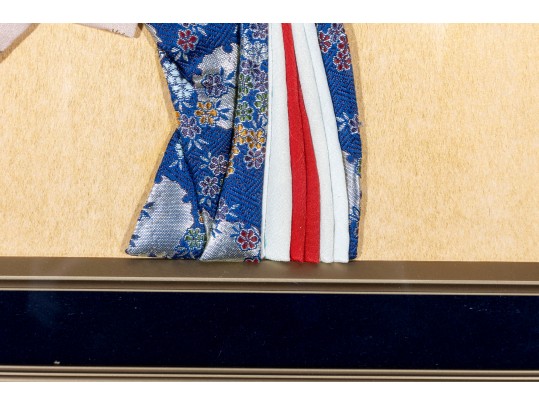 Vintage Japanese Oshie Geisha Art In Navy Brocade Kimono
