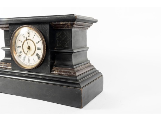 Antique Black Wood Mantel Clock