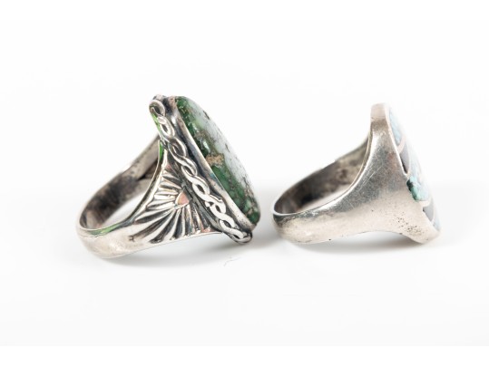 Trio Of Crushed Turquoise/Variscite Stone & Sterling Silver Rings 
