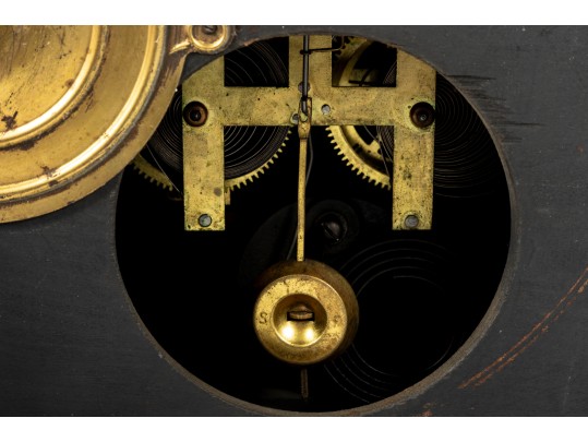 Antique Black Wood Mantel Clock