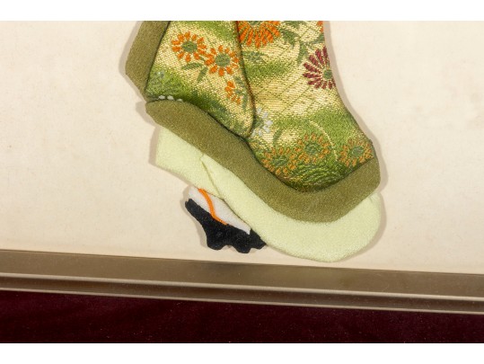 Japanese Oshie Geisha Art In Green/Khaki Brocade