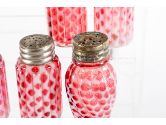 Cranberry Honeycomb Depression Glass Salt And Pepper Shakers