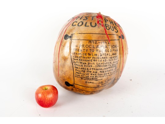 Christopher Columbus Native American Satirical Folk Art Gourd 