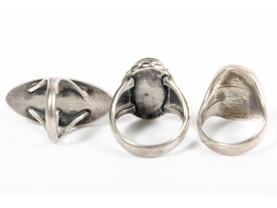 Trio Of Crushed Turquoise/Variscite Stone & Sterling Silver Rings 