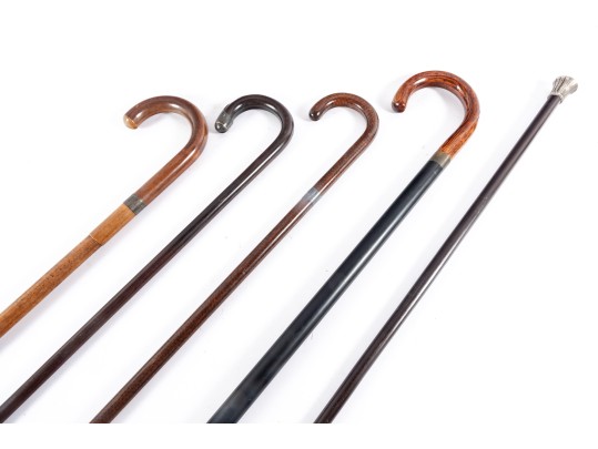 Collection Of Five Vintage Wood Walking Canes