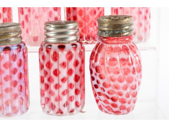 Cranberry Honeycomb Depression Glass Salt And Pepper Shakers
