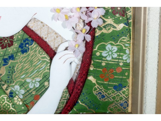 Japanese Oshie Art Geisha In Green Brocade