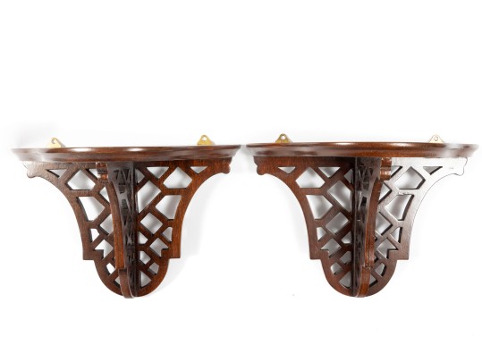 Pair Of Reticulated Mahogany Wall Shelves