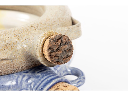 Pair Of Signed Studio Pottery Water Flask Rings