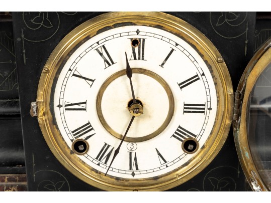 Antique Black Wood Mantel Clock
