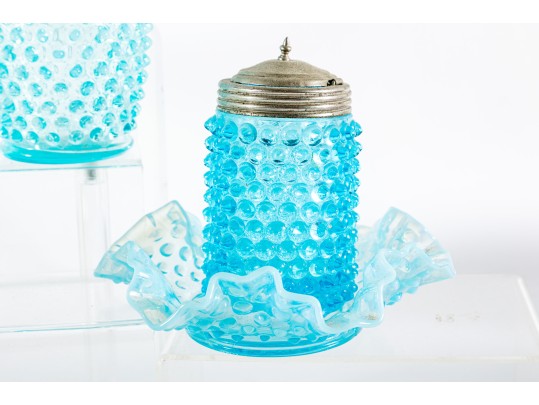 Blue And White Hobnail Depression Glassware