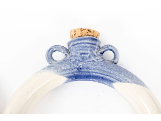Pair Of Signed Studio Pottery Water Flask Rings