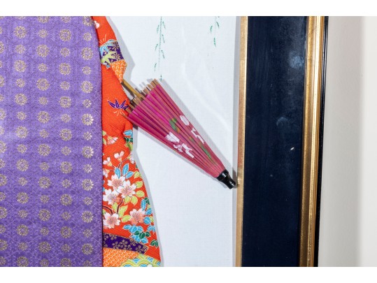 Large Vintage Japanese Mixed Media Geisha Oshie Collage