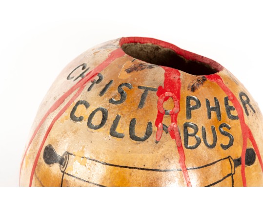 Christopher Columbus Native American Satirical Folk Art Gourd 