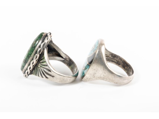 Trio Of Crushed Turquoise/Variscite Stone & Sterling Silver Rings 