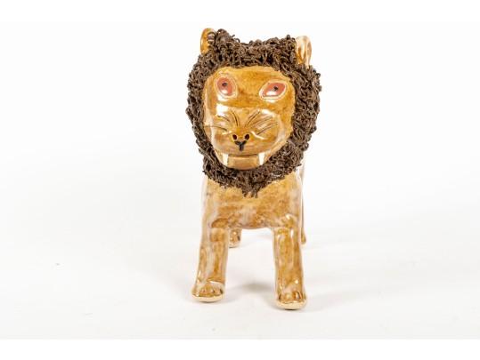 Studio Pottery Lion Figure — Signed Seagrove