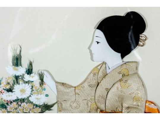 Two Framed Japanese Oshie Art Geishas