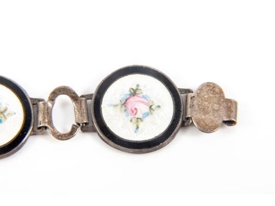 Vintage Sterling Silver Guilloche Enameled Floral Jewelry