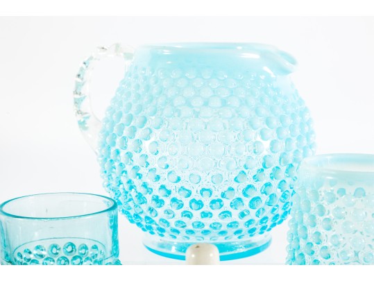 Blue And White Hobnail Depression Glassware