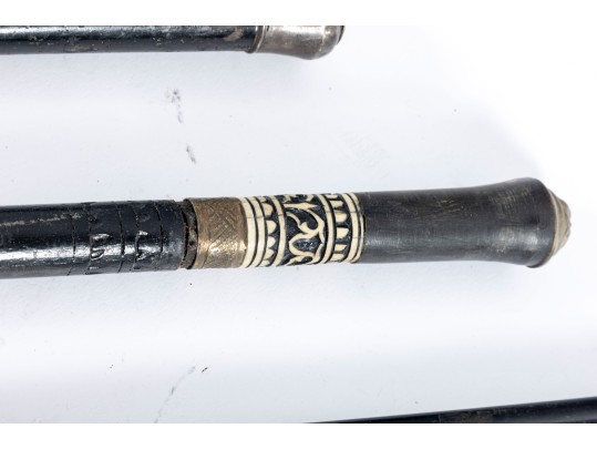Four Vintage Brass/metal Cap Walking Canes