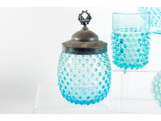 Blue And White Hobnail Depression Glassware