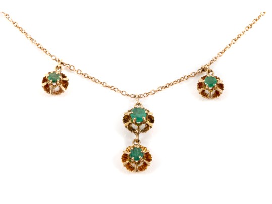 Sleek 14K Stationed Emerald Pendant Necklace