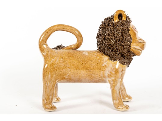Studio Pottery Lion Figure — Signed Seagrove