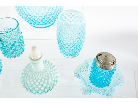 Blue And White Hobnail Depression Glassware