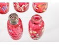 Floral Decorated Cranberry Glass Salt And Pepper Shakers