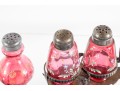Floral Decorated Cranberry Glass Salt And Pepper Shakers