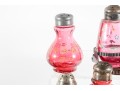 Floral Decorated Cranberry Glass Salt And Pepper Shakers