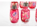 Floral Decorated Cranberry Glass Salt And Pepper Shakers