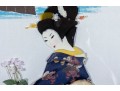 Large Vintage Japanese Mixed Media Geisha Oshie In Navy/Ivory