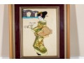 Japanese Oshie Geisha Art In Green/Khaki Brocade