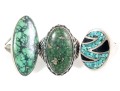 Trio Of Crushed Turquoise/Variscite Stone & Sterling Silver Rings 