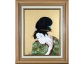 Japanese Oshie Art Geisha In Green Brocade