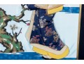Large Vintage Japanese Mixed Media Geisha Oshie In Navy/Ivory