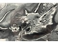 Eastern Dragon Framed Monochromatic Watercolor On Paper Painting