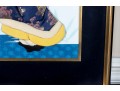 Large Vintage Japanese Mixed Media Geisha Oshie In Navy/Ivory